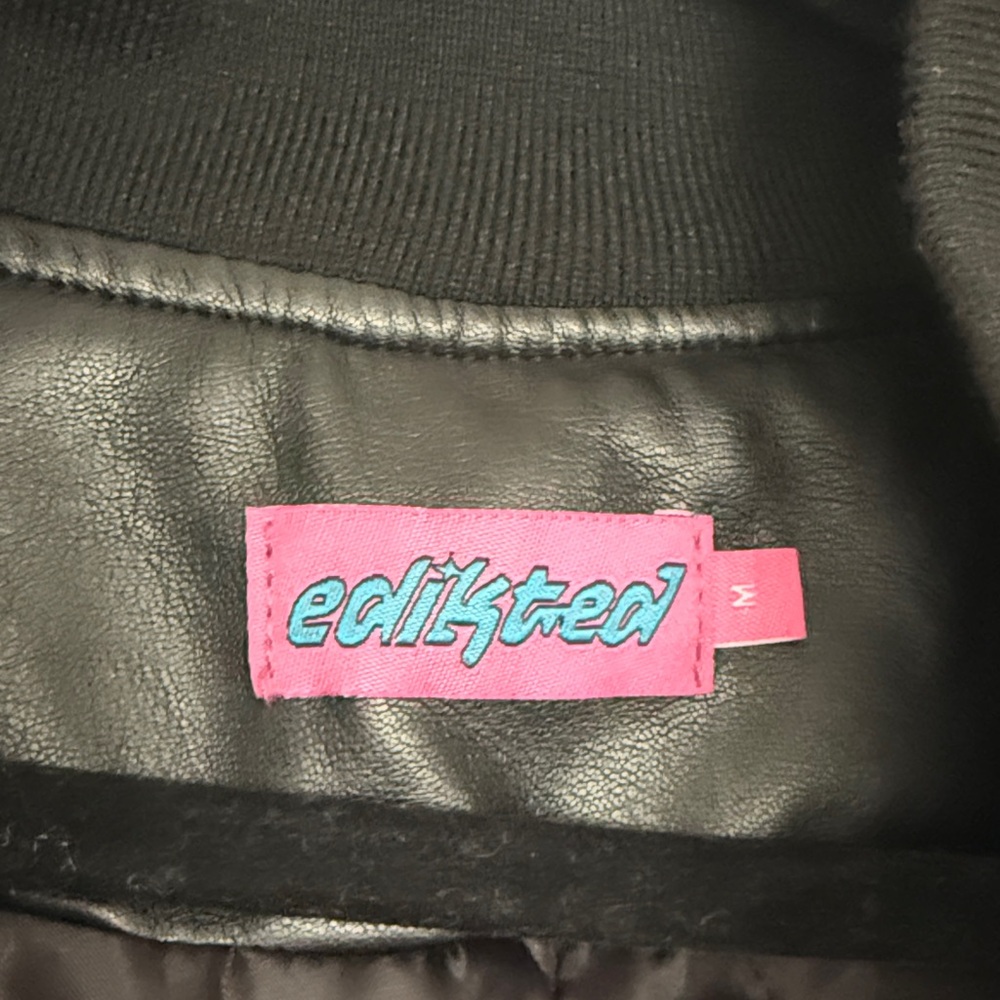 Edikted Black Leather Bomber Jacket - Picture 2 of 5